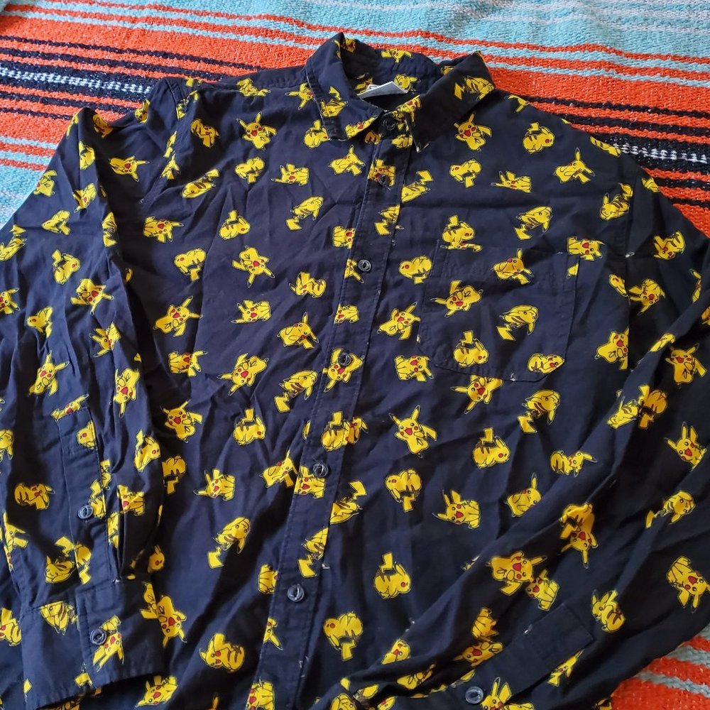 SMALL Pokemon Long Sleeve Button Down Shirt Black